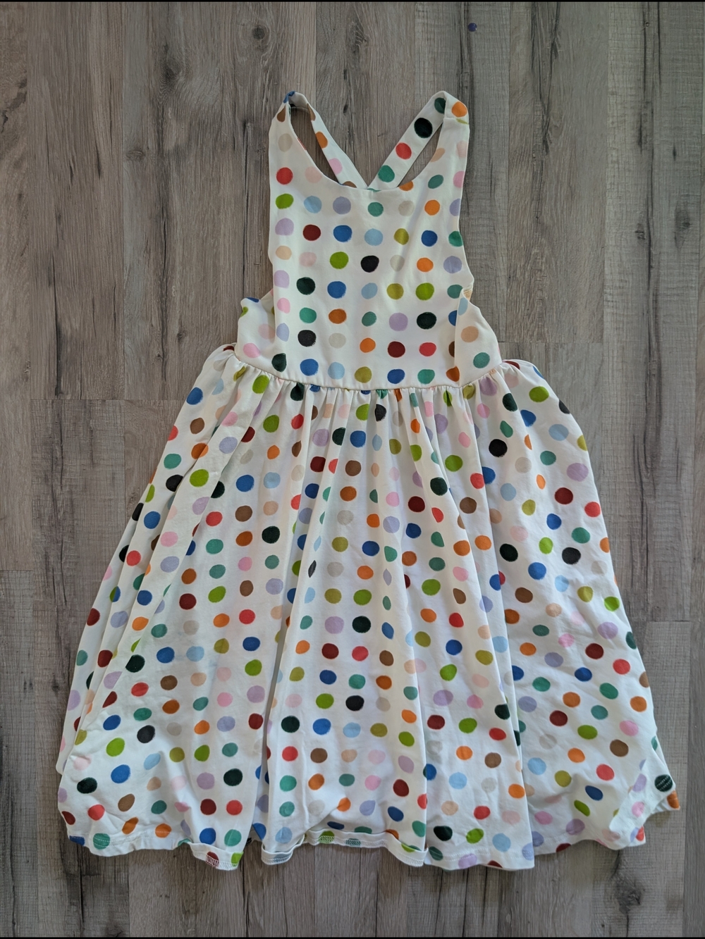 NWOT Ollie Jay White Polka Dot Sundress Jumper with Multicolor Dots, 10Y (V9)
